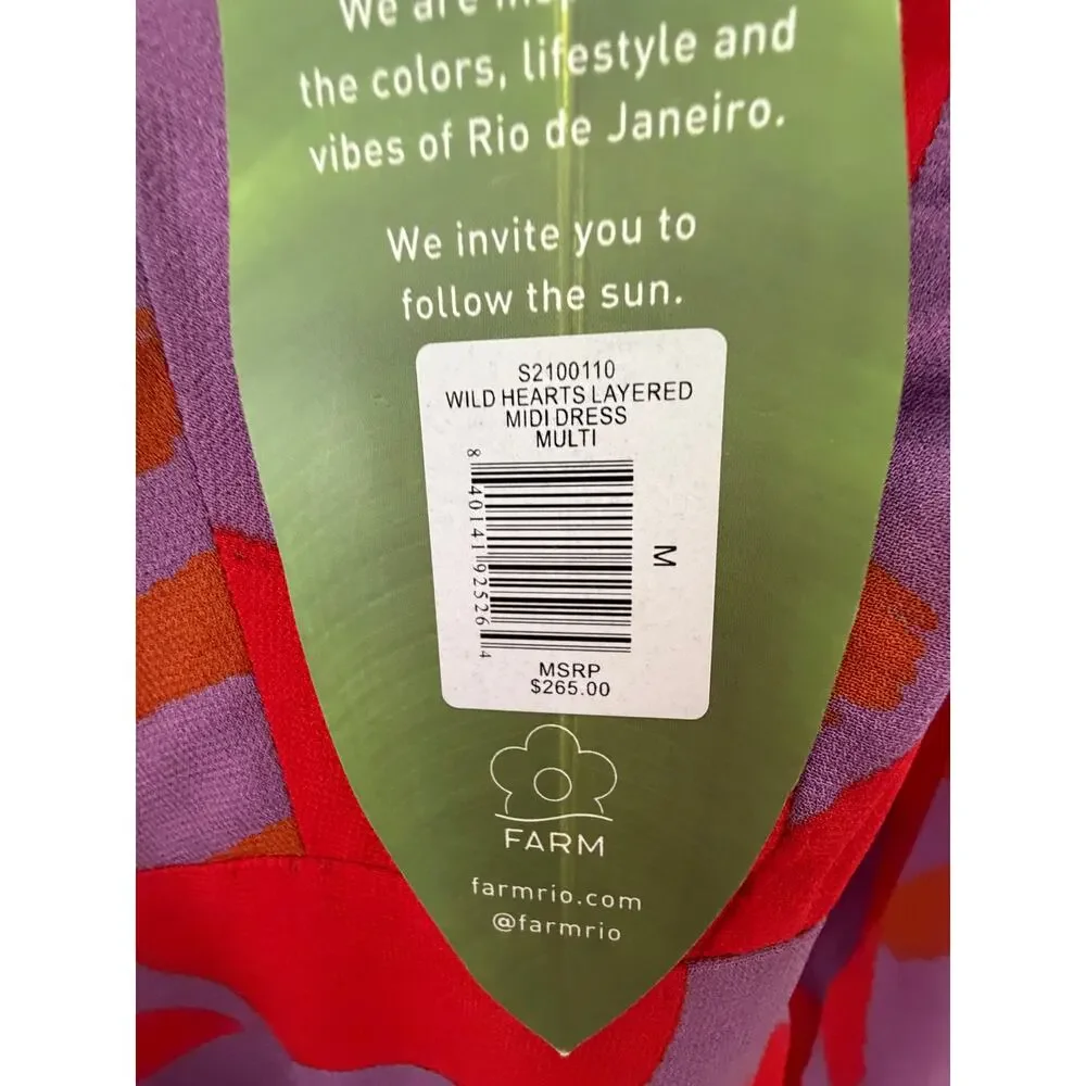 Farm Rio NEW Wild Hearts Layered Midi Dress, MED - Picture 5 of 9